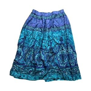 Vintage Boho Blue and Indigo Midi Skirt Size L